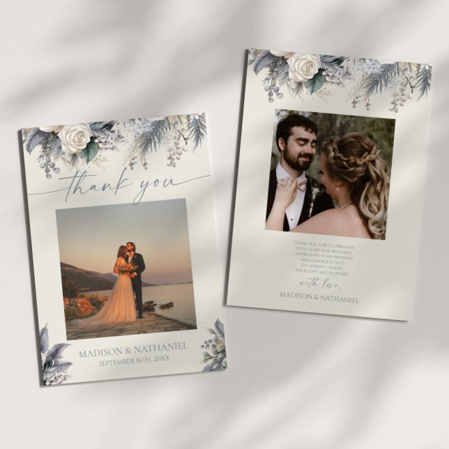 Carte De Remerciements Boho White Rose Floral Mariage Jardin (Créateur téléchargé)