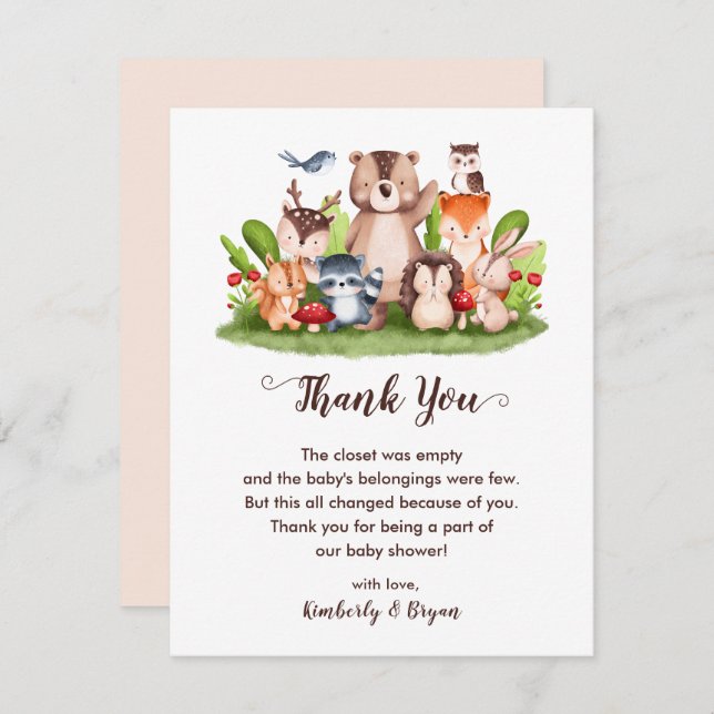 Carte De Remerciements Bois Animaux Baby shower Forêt Végétation (Devant / Derrière)