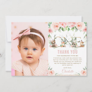 Carte De Remerciements Bois Animaux Blush Floral 1er Anniversaire Photo