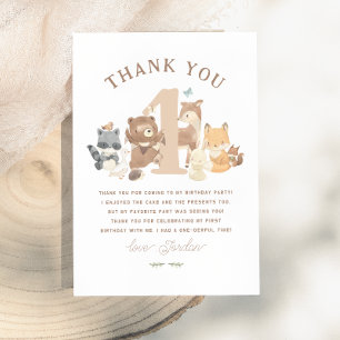 Carte De Remerciements Bois Animaux mignons Première photo Fête d'anniver