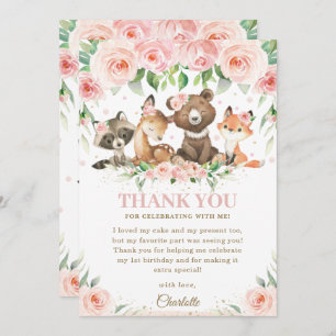 Carte De Remerciements Bois Animaux rose Floral Baby shower d'anniversair