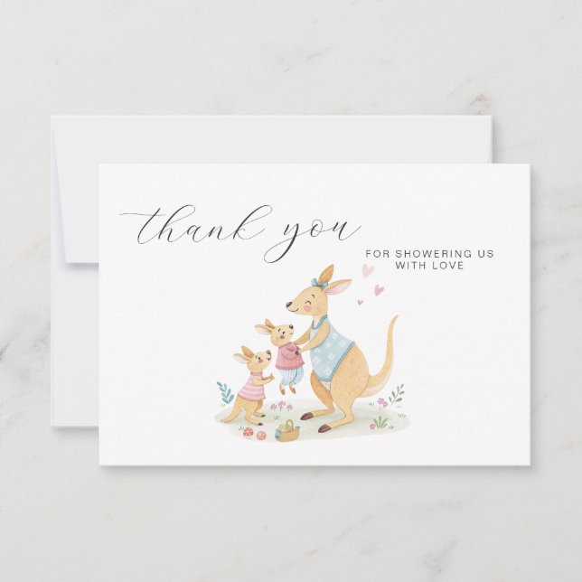 Carte De Remerciements Bois Aquarelle Kangaroo Baby shower de famille (Devant)