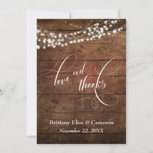 Carte De Remerciements Bois Brun Rustique avec Cordes Lumineuses Blanches