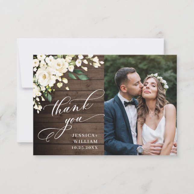 Carte De Remerciements Bois et roses blanches Photo de la lanterne floral (Devant)