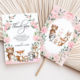 Carte De Remerciements Bois rose pâle Baby shower d'animaux floraux