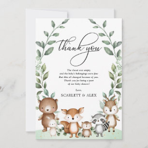 Carte De Remerciements Bois Végétation Forêt Animaux Baby shower Favorise