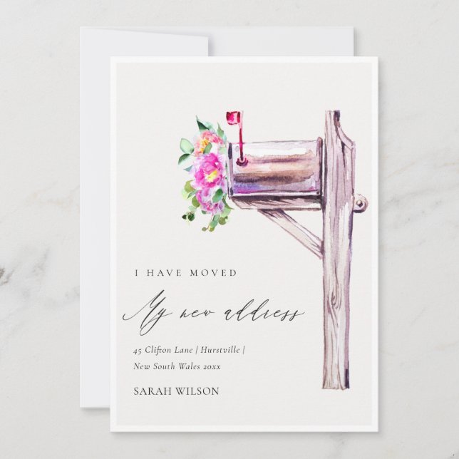 Carte De Remerciements Boîte aux lettres rose vif Floral J'ai Moved Card (Devant)