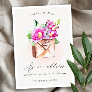Carte De Remerciements Boîte aux lettres rose vif Floral J'ai Moved Card