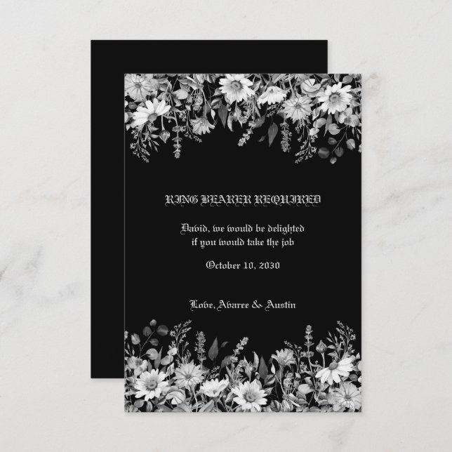 Carte De Remerciements Boîtier de porte-Mariage à anneaux noir blanc (Devant / Derrière)