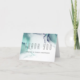 Carte De Remerciements Bold Jade and Navy Blue Modern Fluid Enk