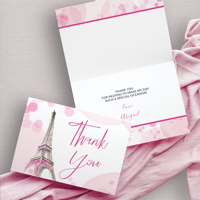 Carte De Remerciements Bonbon blanc 16 de Paris à rose élégant de Tour (Pink eiffel tower thank you card)