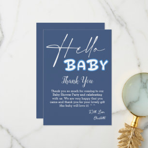 Carte De Remerciements Bonjour bébé élégante Baby Shower bleu foncé