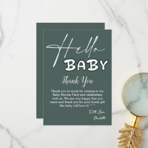 Carte De Remerciements Bonjour bébé élégante Baby Shower vert foncé