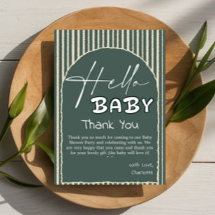 Carte De Remerciements Bonjour Bébé Rayures Vert Foncé Baby Shower