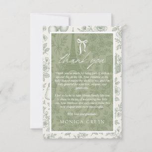 Carte De Remerciements Bonjour Bebe Sage Green Toile Baby shower français
