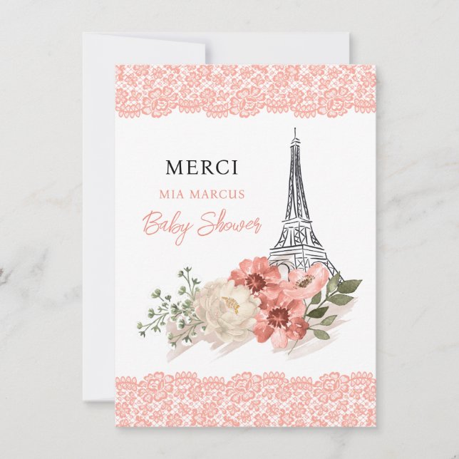 Carte De Remerciements Bonjour Bebe Tour Eiffel Baby shower Paris (Devant)