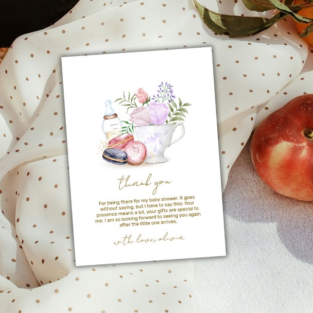 Carte De Remerciements Bonjour Floral Macarons Milk Tea Baby shower (Bonjour Floral Macarons Milk Tea Baby Shower Thank You Card)