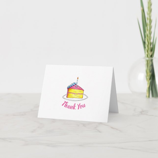Carte De Remerciements Bonne fête d'anniversaire Pink Cake Slice Candle P (Devant)