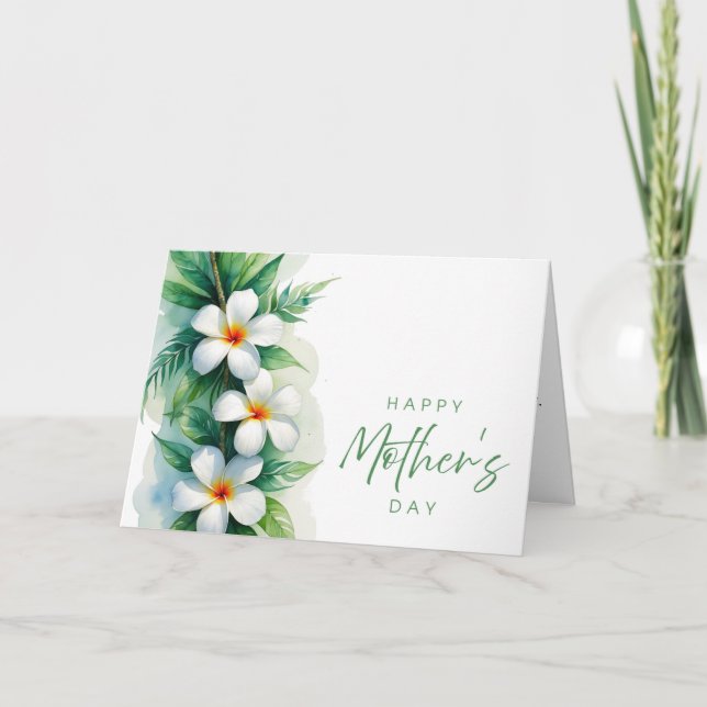 Carte De Remerciements Bonne Fête des Mères Plumeria & Maile Lei (Devant)