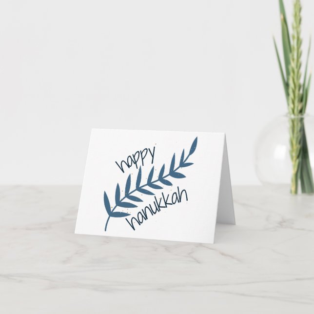 Carte De Remerciements Bonne Hanoukka (avec Feuilles bleus) (Devant)