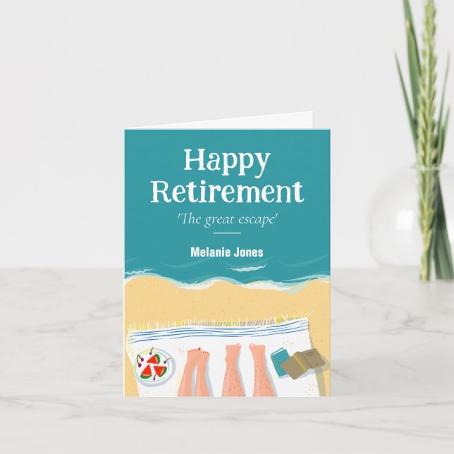 Carte De Remerciements Bonne retraite Faux Beach Book Couverture personna (Devant)