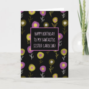 Carte De Remerciements Bonne Soeur d'anniversaire Dark Floral Nom de la f