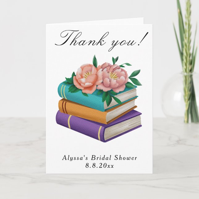 Carte De Remerciements Books Floral Bridal Shower Thank you (Devant)