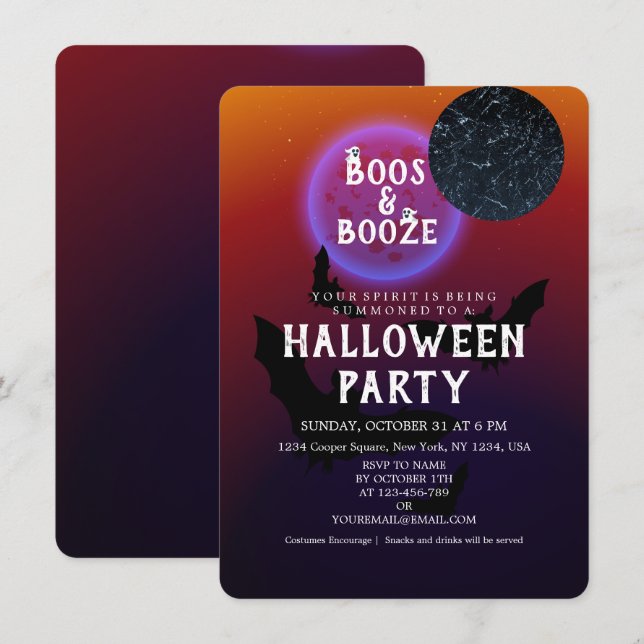 Carte De Remerciements Boos et Booze Halloween la fête de la peur  (Devant / Derrière)