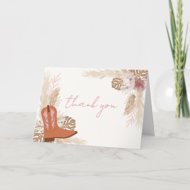 Carte De Remerciements Boots de Baby shower Pampas Pink Modern Boho (Devant)
