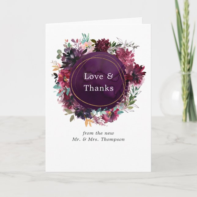 Carte De Remerciements Bordo Violet Plum Aquarelle Florale Mariage Photo (Devant)