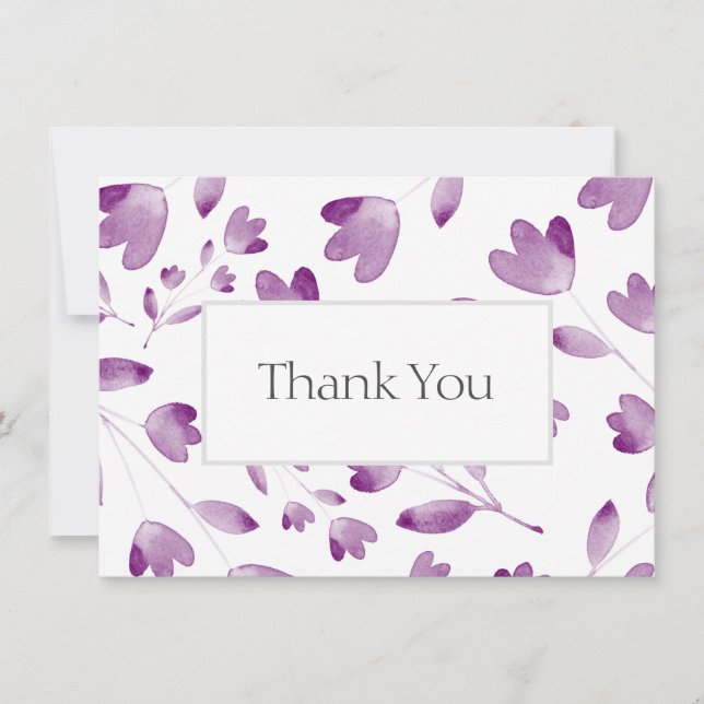 Carte De Remerciements Bords de fleurs d'aquarelle violet (Devant)