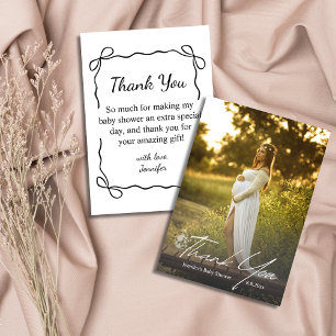 Carte De Remerciements  Bordure à Vagues et Ruban   Photo de Baby Shower 