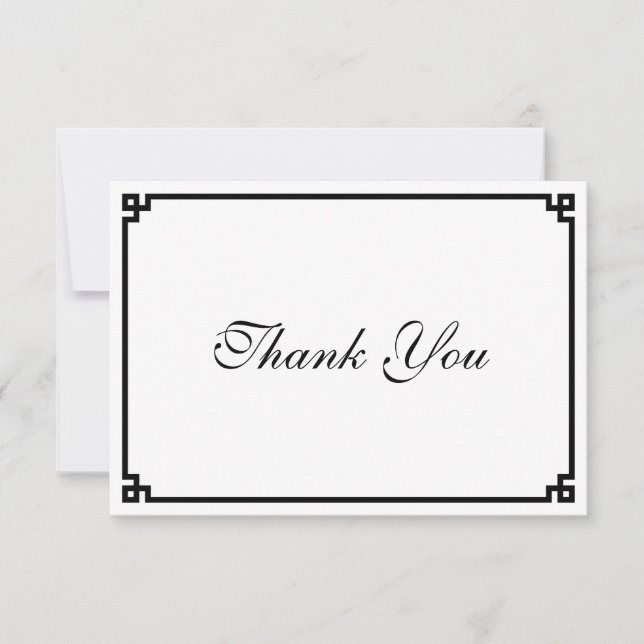 Carte De Remerciements Bordure Clé Grecque Noire (Devant)