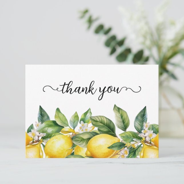 Carte De Remerciements Bordure de citrons et de fleurs à l'aquarelle (Debout devant)