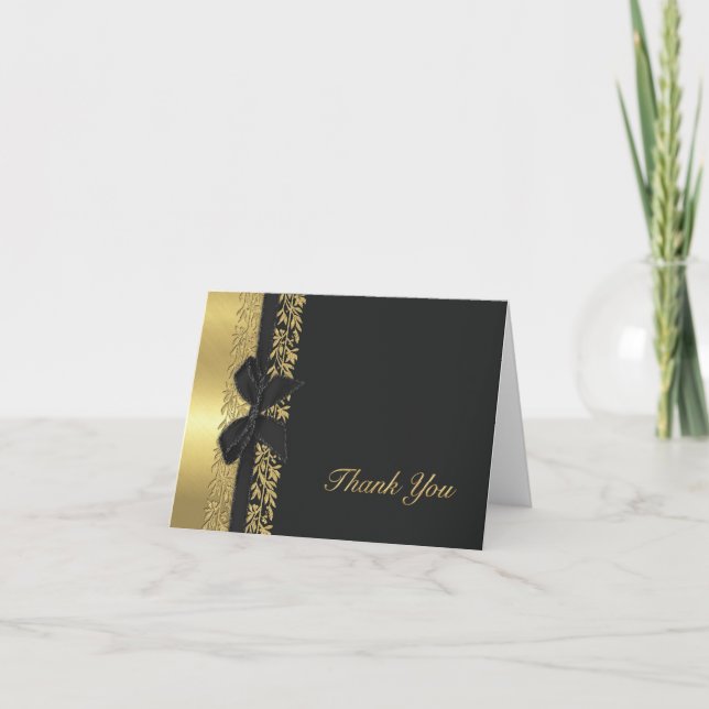 Carte De Remerciements Bordure de la vigne d'or noir (Devant)