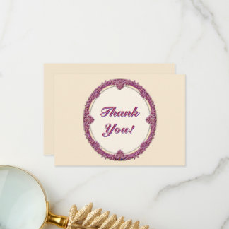 Carte De Remerciements Bordure Fantaisie Violet/Rose Et Crème Personnalis