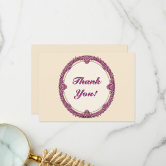 Carte De Remerciements Bordure Fantaisie Violet/Rose Et Crème Personnalis