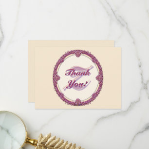 Carte De Remerciements Bordure Fantaisie Violet/Rose Et Crème Personnalis