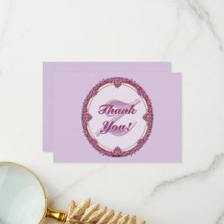 Carte De Remerciements Bordure Fantaisie Violet/Rose Et Crème Personnalis