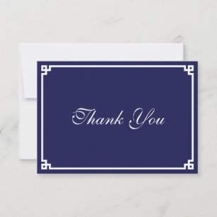 Carte De Remerciements Bordure grecque bleu marine et blanc