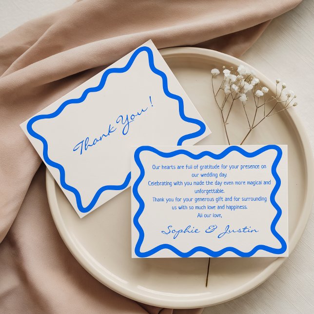 Carte De Remerciements Bordure ondulée bleue Élégant Mariage (Créateur téléchargé)