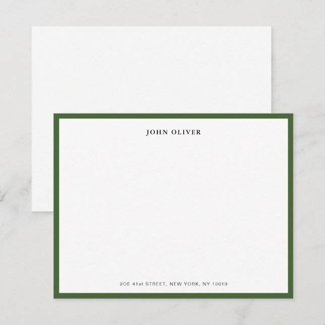 Carte De Remerciements Bordure plate vert olive élégant  (Devant / Derrière)