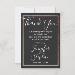 Carte De Remerciements Bordure rose Gold Outline Mariage noir simple