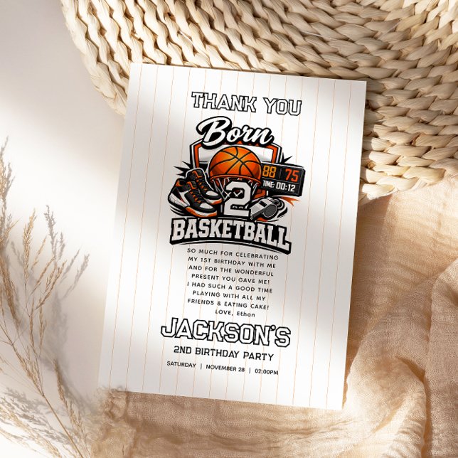 Carte De Remerciements Born 2 Basketball Sports Themed Boy 2nd Birthday  (Born 2 Basketball Sports Themed Boy 2nd Birthday Thank You Card
)