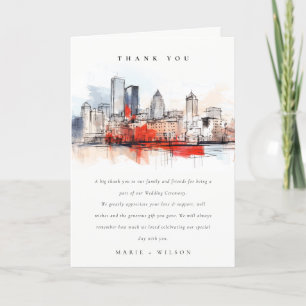 Carte De Remerciements Boston Massachusetts City Scape Mariage d'aquarell