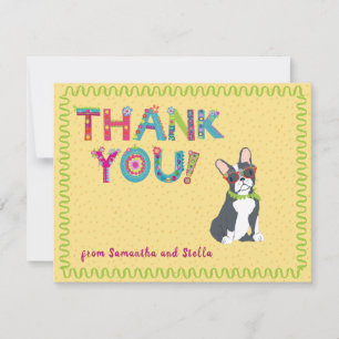 Carte De Remerciements Boston Terrier Fun Colorful Floral Lettres        