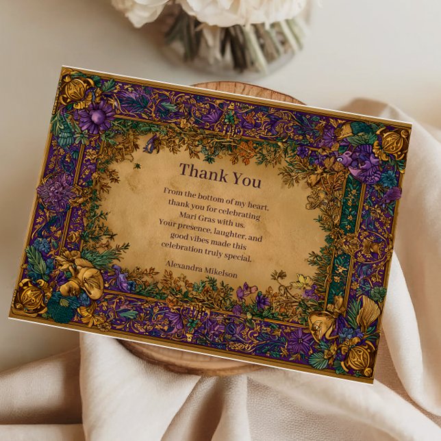 Carte De Remerciements Botanical Baroque Mardi Gras Masquerade (Créateur téléchargé)