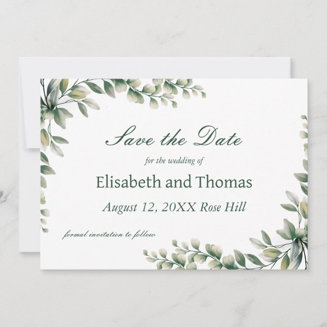 Carte De Remerciements Botanical eucalyptus leaves save the date card (Devant)