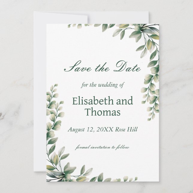Carte De Remerciements Botanical eucalyptus leaves save the date card (Devant)