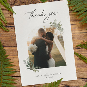 Carte De Remerciements Botanical Foliage Olive Green Wedding Photo